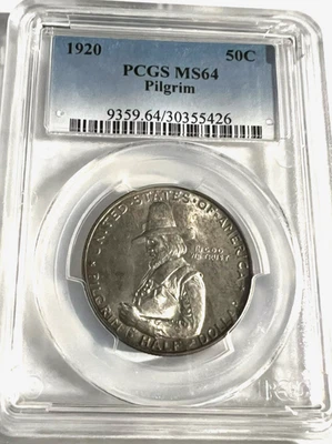 1920 Pilgrim Commemorative Half Dollar PCGS MS 64-High Ender at this Grade!! - Image 1 of 4