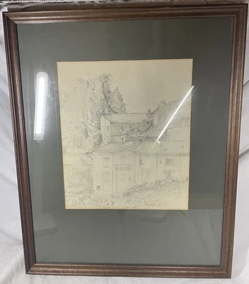 Large House By A Mountain Original Pencil Drawing Art By Mark Bendelow - Image 1 of 4