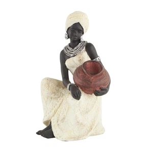 Polystone Woman Decorative Sculpture Sitting African Home Decor Statue with R... - Picture 1 of 9