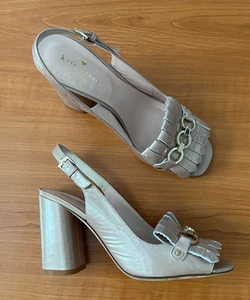 Kate Spade"Caileen" Kiltie Heeled Sandals Sz7.5US/ Blush Patent Leather - Picture 1 of 11