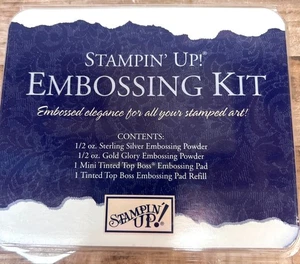 Stampin Up! Embossing Kit With Sterling Silver Gold Glory Powders Top Boss Pad - Picture 1 of 4