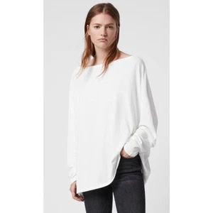 T-shirt Allsaints oversize Rita collo barca manica lunga in gesso bianco medio $79 - Foto 1 di 9