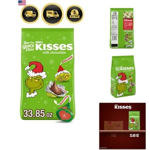 Bolsa a granel de caramelos de chocolate con leche KISSES Grinch chocolate de Navidad 33,85 oz - Imagen 1 de 9