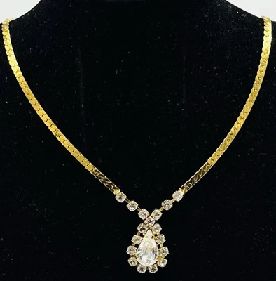 Modeschmuck Collier, vergoldet, simulierte Diamanten, 47 cm lang, 2,5 mm breit. - Bild 1 von 2