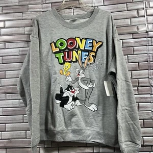 Looney Tunes juniors XL 15 sweatshirt top crew grey shirt long sleeve comfy NWT - Picture 1 of 10