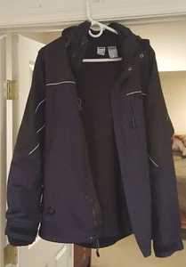 FILA Men's Medium Winter Coat Navy Blue Black Packable Hood Zip Front Pockets - Picture 1 of 9