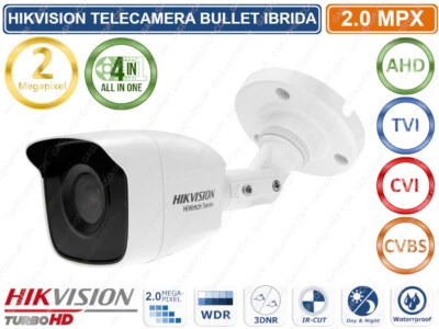 HIKVISION TELECAMERA BULLET 4IN1 TVI AHD CVI CVBS FULL HD 1080P 2MPX 2.8MM IP66 - Immagine 1 di 3