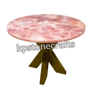 Mesa de centro redonda de ágata de cuarzo | Mesa de piedra pulida para cocina, comedor, H - Imagen 1 de 8