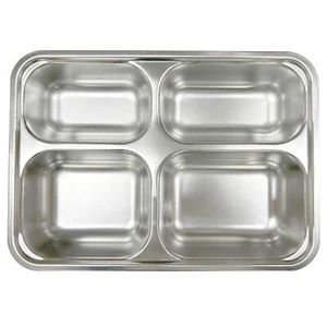 Stainless Steel Cafeteria Divided Tray Divided Dinner Snack Plate Kids Baby Plat - Picture 1 of 7