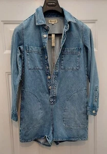 MADEWELL A0251 WOMENS LONG SLEEVE BLUE DENIM ROMPER SIZE XS NWT $128 - Picture 1 of 12
