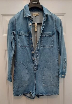 MADEWELL A0251 MACACÃO JEANS FEMININO MANGA LONGA AZUL TAMANHO XS NOVO COM ETIQUETAS US$ 128 - Imagem 1 de 4