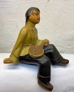 Vintage Statue Figure Sitting Asian Musician W/Mandolin Signed/Marked 2L 6x5x3” - Picture 1 of 7