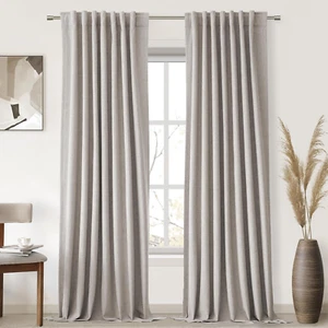 Linen Blackout Curtains for Living Room Pinch Pleated Curtain Insulated 84 Inch - Picture 1 of 7