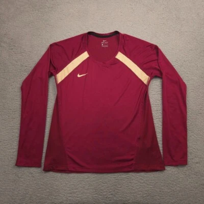 Nike Miler Dri-FIT Long Sleeve Top Womens L Maroon Gold Running Shirt Crewneck - Image 1 of 4
