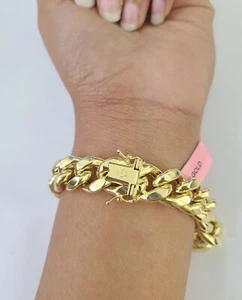 14K Miami Cuban Bracelet Yellow Gold Box Clasp 8" Inch 13mm Link Thick - Picture 1 of 8