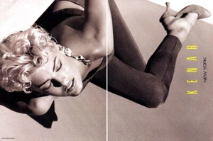 1991 Kenar Linda Evangelista moda 2 páginas anuncio de revista - Imagen 1 de 1