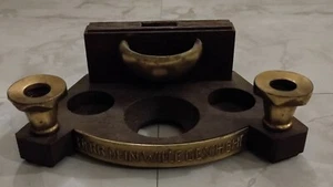 Weihbehälter Weihbecken Antik Deko Kerzenhalter Holz Messing 50er Auflösung - Bild 1 von 5