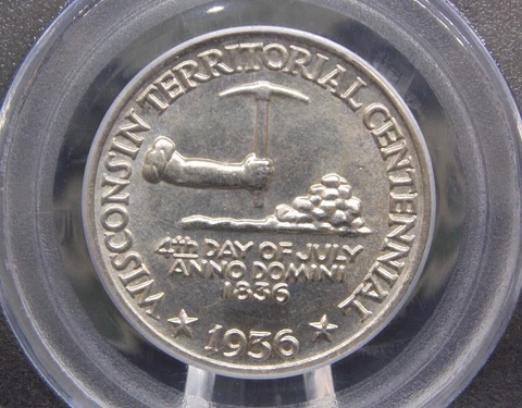 1936 Commemorative *WISCONSIN* Silver Half Dollar 50c PCGS MS65 #597 ECC&C, Inc Cover