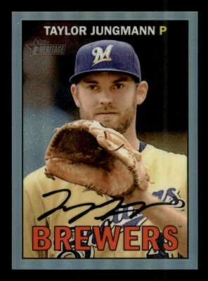 2016 Topps Heritage Chrome Refractor (1:43) #489 Taylor Jungmann Brewers 342/567 - Image 1 of 2