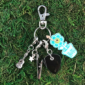 HOTI Handmade Rock Star Roach Clip Keychain Black White Stripe Guitar Pick Charm - Picture 1 of 7