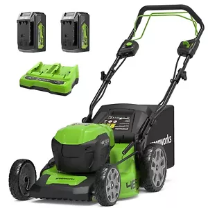 48V Akku Rasenmäher Selbstfahrend 46cm 2x24V Greenworks mit (2)x 4Ah Batterie - Bild 1 von 9