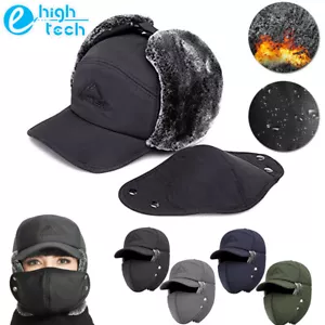 Winter Windproof Trapper Hat Fur Ear Flap Warm Aviator Russian Cap Men Face Mask - Picture 1 of 15