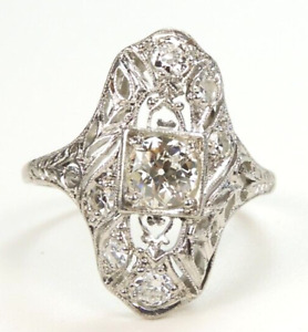 Antique 1920's European Diamond Engagement Ring Size 6.25 UK-M Platinum EGL USA