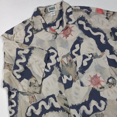 Camisa Vintage Años 90 UNIONBAY 100% Rayón Hombres M (Se Ajusta a L) Elefantes Leones Abstracta Foto 1 de 4