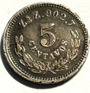 elf Mexico 5 Centavos 1892 ZsZ Silver A031 - Picture 1 of 2
