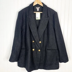 NWT H&M Xxl Black Textured Weave Jacket Career Women’s Gold Buttons Lined - Picture 1 of 6