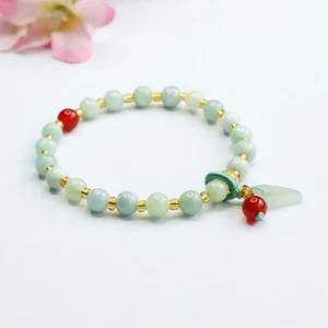 Pulseras de hojas de jade birmano joyería natural jadeíta mujeres cuentas blancas - Imagen 1 de 8