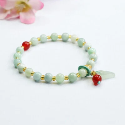 Pulseras de hojas de jade birmano joyería natural jadeíta mujeres cuentas blancas Foto 1 de 4