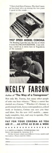 1937 Corona Typewriter: Speed Model Negley Farson Vintage Print Ad - Picture 1 of 1