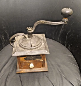 Antique Ornate Cast Iron and Wood Coffee Grinder Imperial Mill #705 - Picture 1 of 3