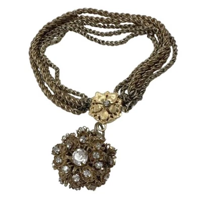 Miriam Haskell _1940-50's pulseira russa multi vertente dourada e strass - Imagem 1 de 4