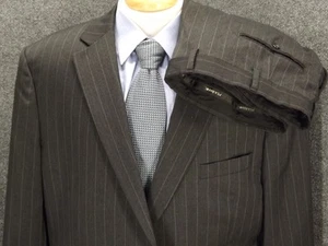Jos A Bank Suit 48R Gray Chalk Stripe Wool 43x28 Pleat Pant Signature 2 Btn 2 Pc - Picture 1 of 13