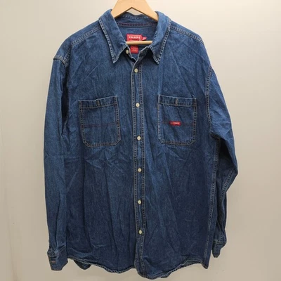 CHAPS Denim Shirt Men's XL Button Up Long Sleeve Workwear Dark Blue Vintage - Image 1 of 4