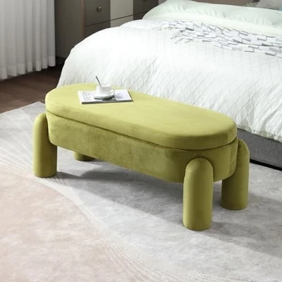 chairus Upholstered Storage Ottoman Velvet Window Bench, Green - Image 1 of 4