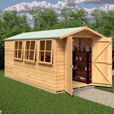 DIRECT GARDEN BUILDINGS 13x7 WOODEN GARDEN SHED LARGE APEX DOUBLE DOOR FLOOR WINDOW TOOL STORE 13ft 7ft