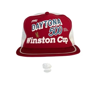 Vintage 1990 Winston Cup Daytona 500 Snapback Trucker's Hat Cap Red White - Imagen 1 de 8