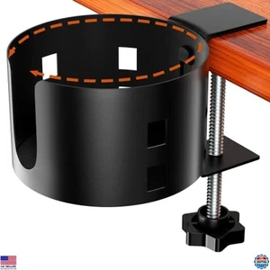 Abrazadera portavasos de escritorio grande, metal antiderrames para oficina y juegos, negra - Imagen 1 de 6