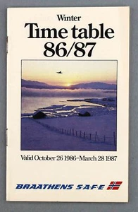 BRAATHENS SAFE AIRLINE TIMETABLE WINTER 1986/87 NORWAY SCHEDULE - Picture 1 of 4