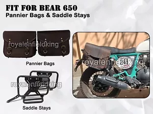For Royal Enfield Bear 650 Rusty Brown Leather Pannier Bags & Saddle Stays - Picture 1 of 14