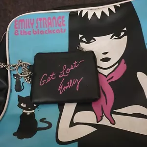 2005 Emily The Strange Vinyl Sling Messenger Flight Bag SAMPLE Joan Jett cats - Picture 1 of 4