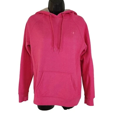 Champion Hoodie Pullover Sweatshirt Drawstring Pockets Pink Gray Womens L - Image 1 of 4