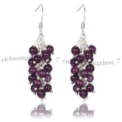 6mm Multicolor Opal Cat's Eye Gemstone Round Beads Dangle Silver Hook Earrings - Image 1 of 4