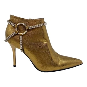 METALLIC GOLD ANKLE BOOTS CRACKLE EFFECT CHAIN PARTY NIGHT OUT CLUBBING SIZE 2.5 - Picture 1 of 11
