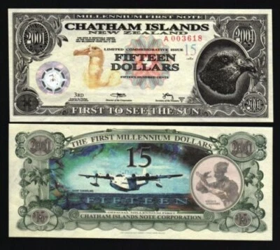 Chatham Islands 15 DOLLARS 2001 x 10 Pcs Lot BUNDLE Commemorative TYVEK UNC NOTE - Image 1 of 3