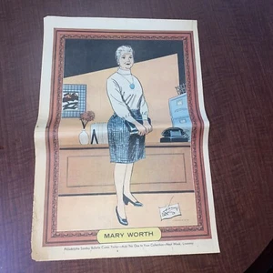 Poster fumetti Mary Worth 1968 Philadelphia Sunday Bulletin 22” X 15” - Foto 1 di 3
