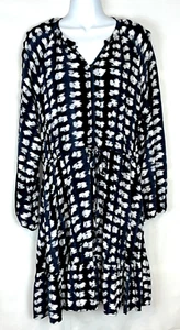 Vestido camisero Time & Tru para mujer azul y blanco manchado cintura ceñida talla 12/14 L - Imagen 1 de 12